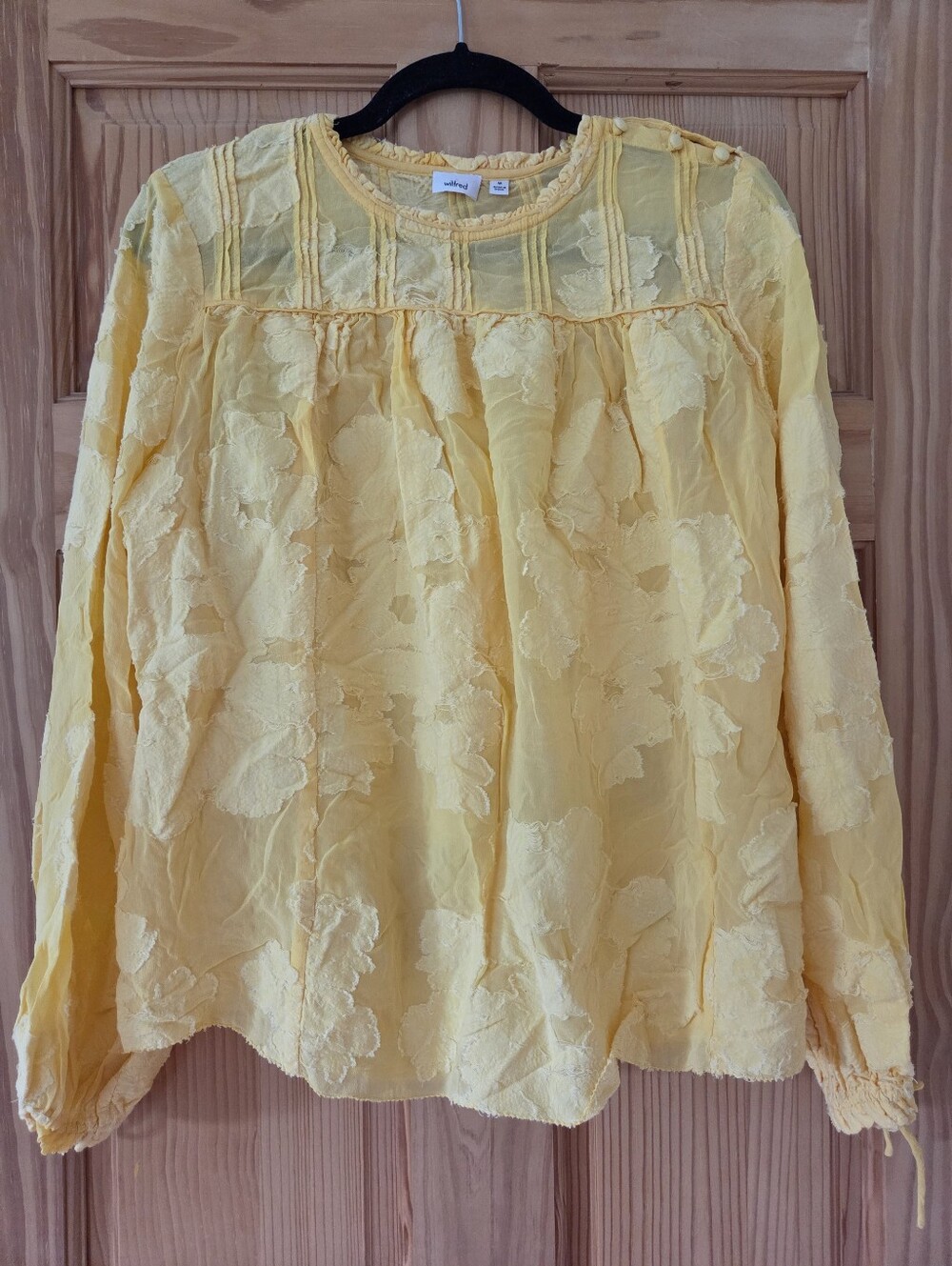 Aritzia Wilfred Lourdes Floral Jacquard Sheer Romantic Blouse Yellow Medium